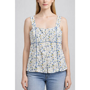 Vintage Button Tank Top Womens Small White Dainty Floral Crop‎ Cottage Y2K 90s
